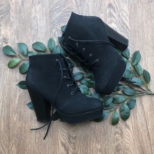 Black Lace Up Heeled Booties